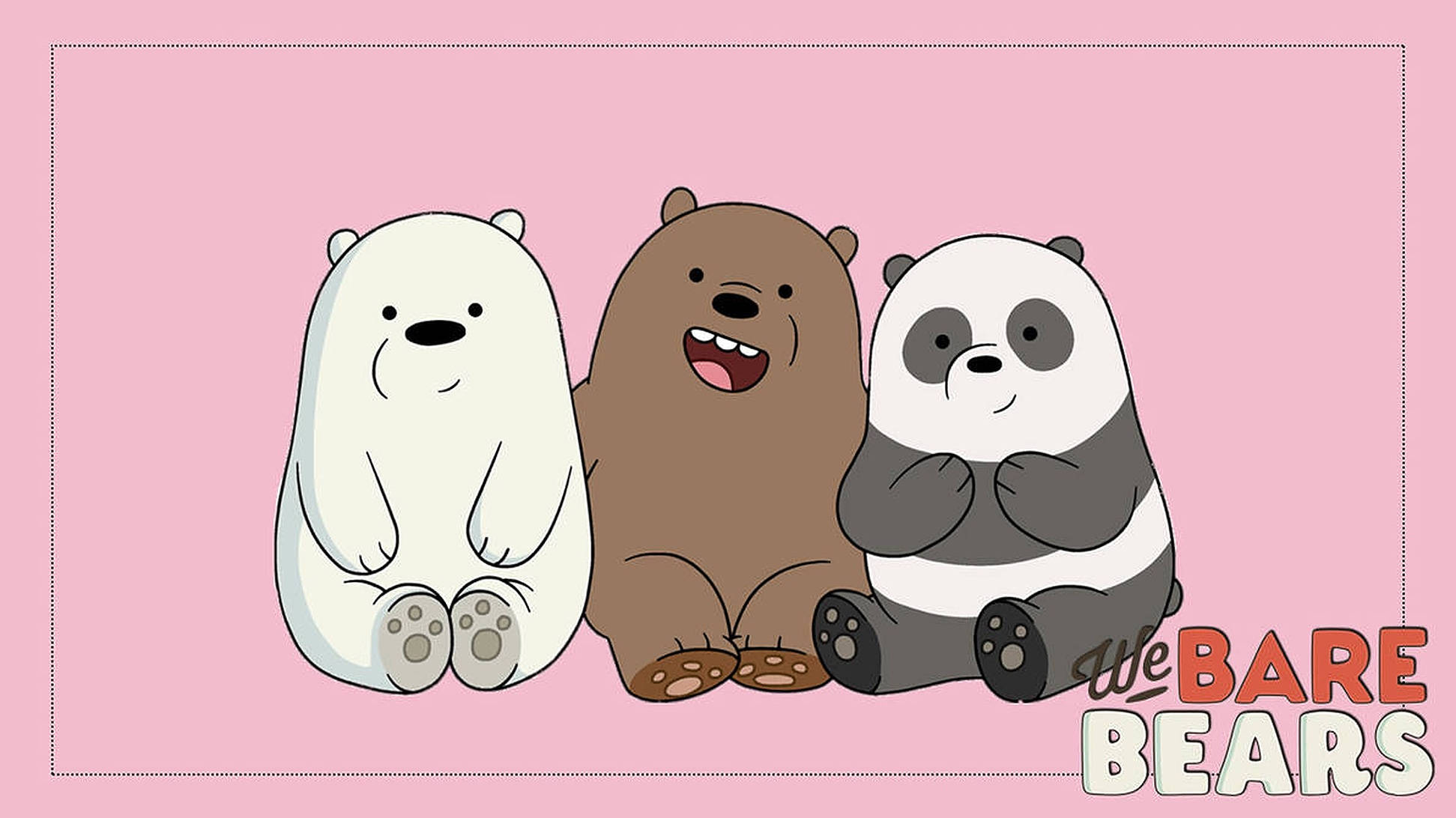 We Bare Bears, three cartoon bears, pink background, Full HD Desktop Wallpaper