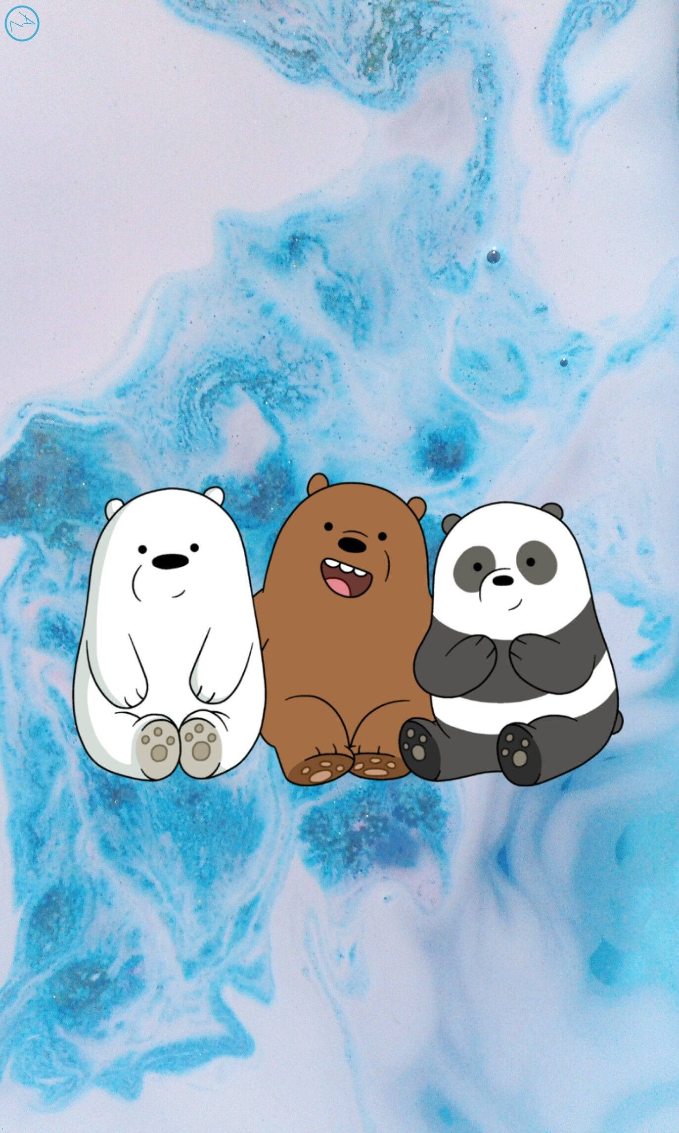 We Bare Bears, three cartoon bears, swirling blue and white abstract background, Full HD Phone Wallpaper
