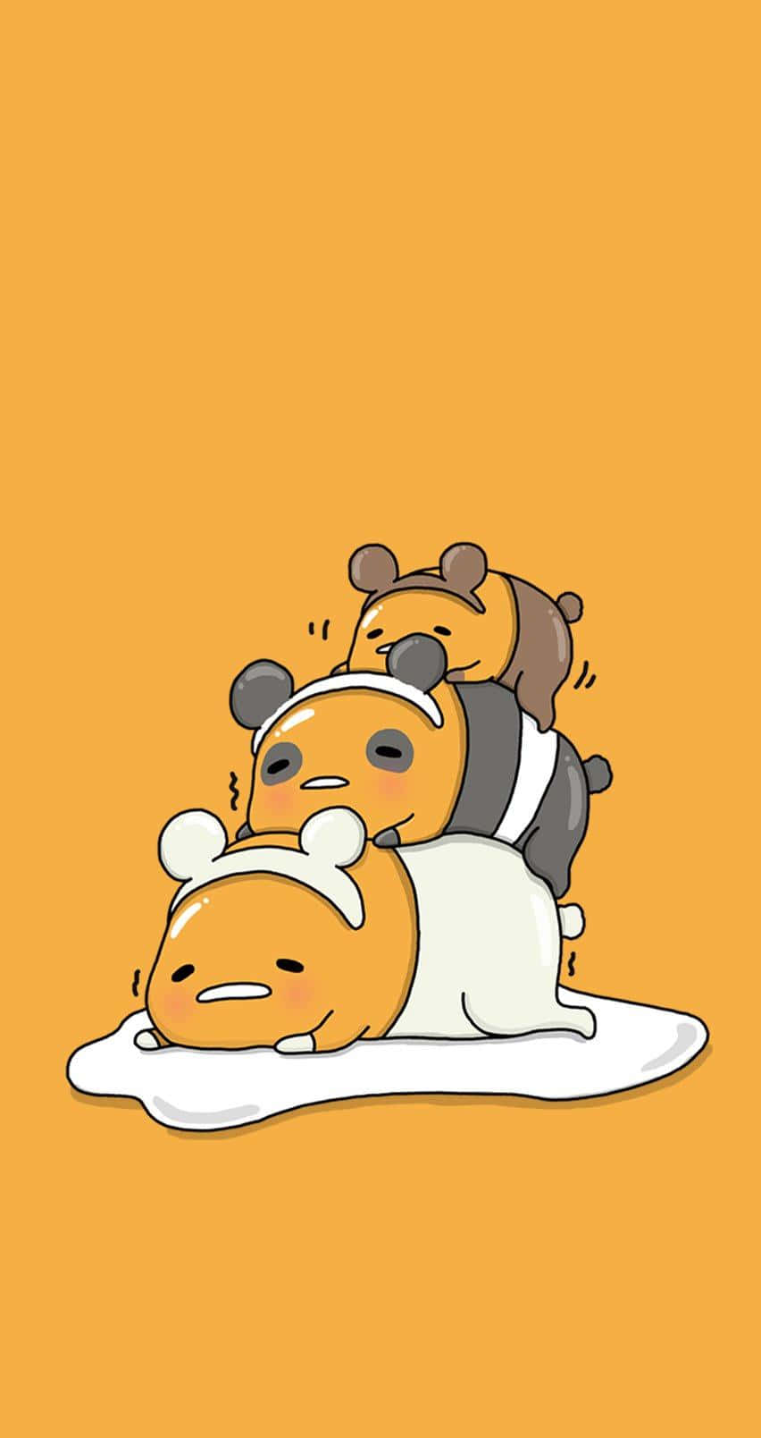 We Bare Bears, white cloud, solid orange background, HD Phone Wallpaper