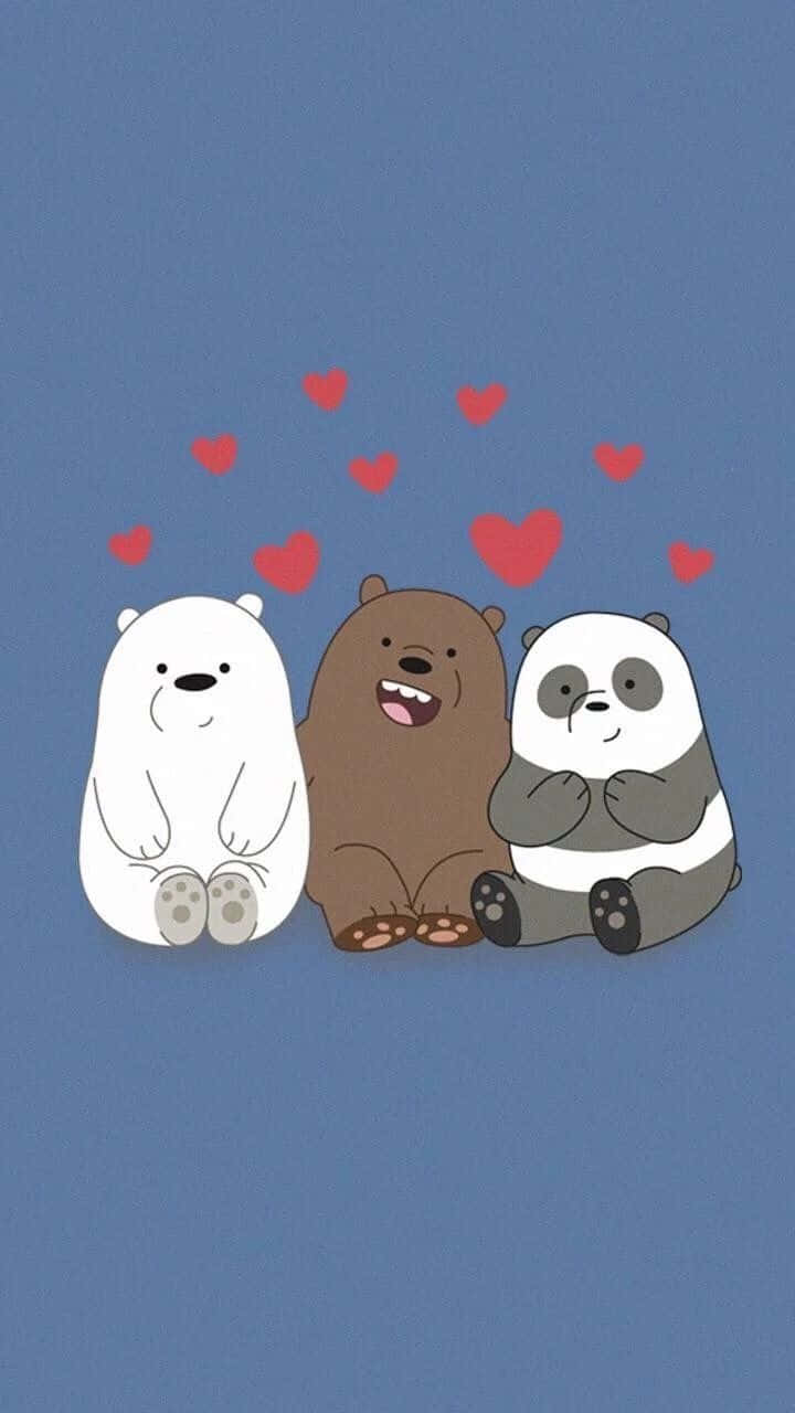 We Bare Bears, blue background, red hearts, HD Phone Wallpaper
