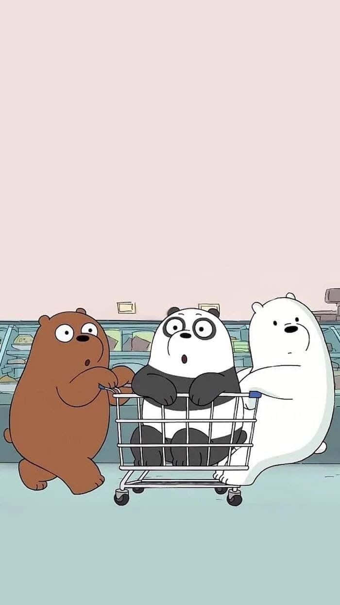 We Bare Bears, shopping cart, supermarket aisle, SD Phone Wallpaper