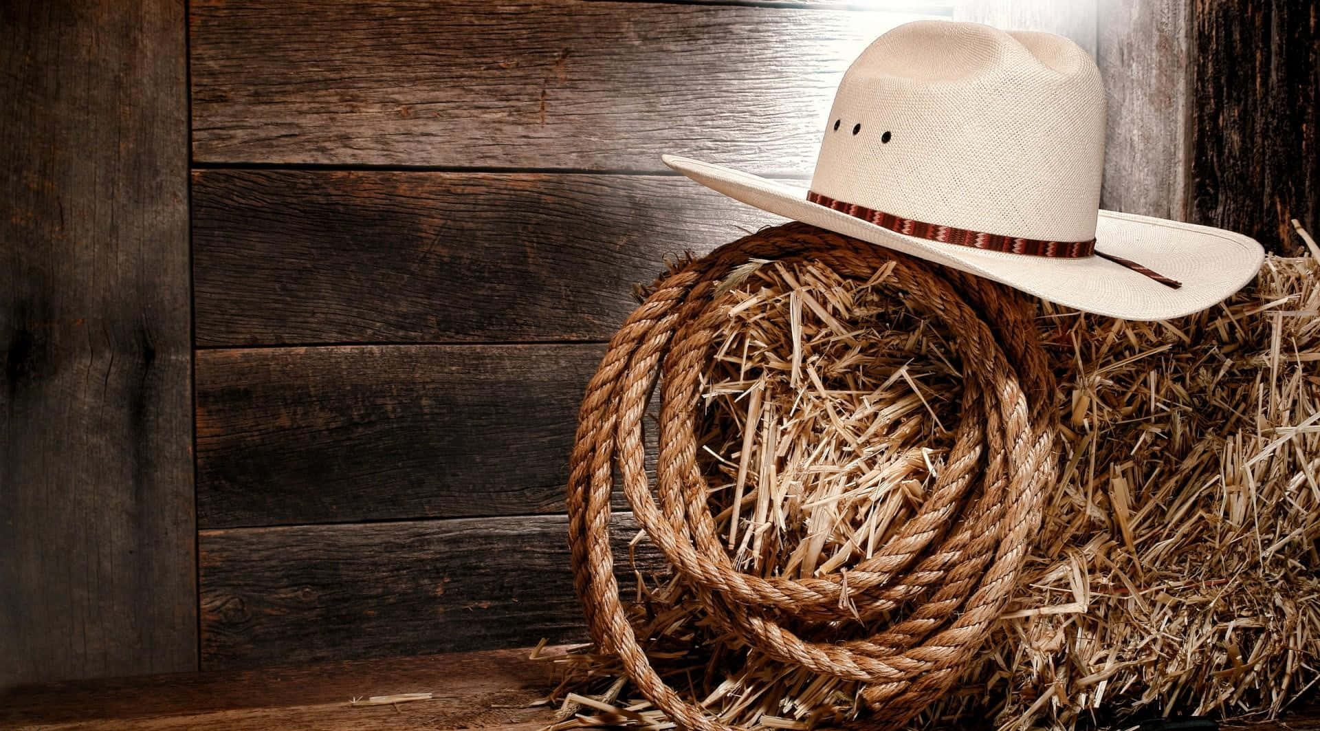 Cute Western, beige cowboy hat, coiled rope, Full HD Desktop Wallpaper