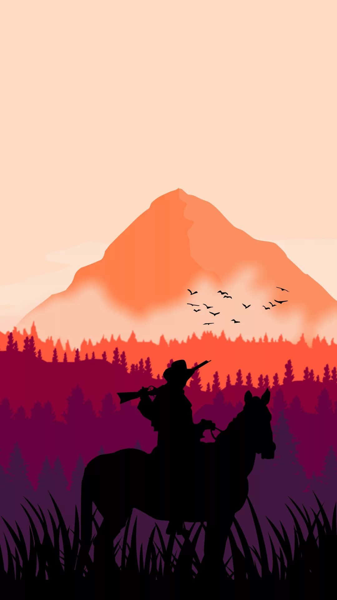 western cowboy, rifle, mountain sunset, Full HD Phone Wallpaper