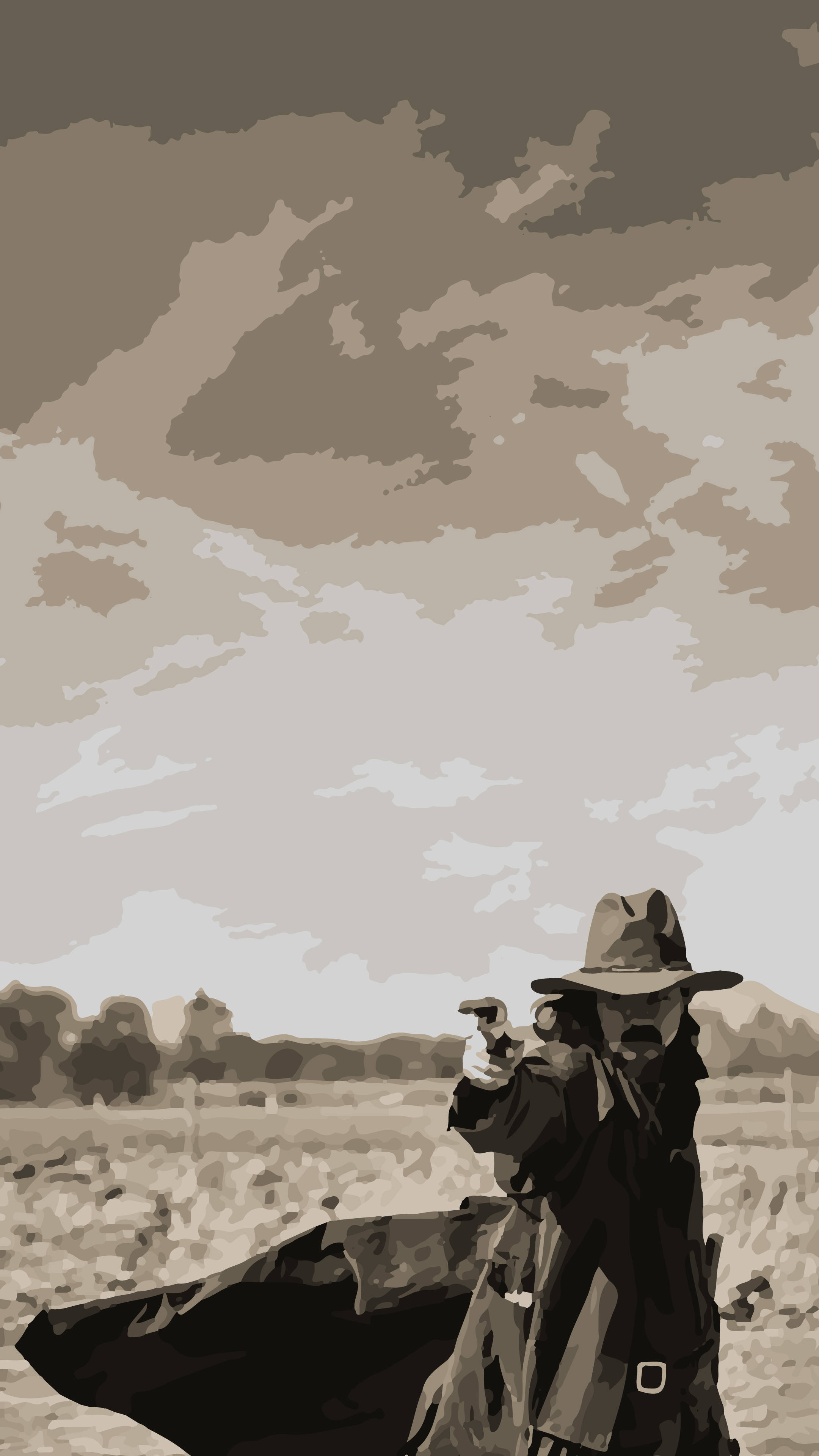 old western movie aesthetic, lone cowboy, wide-brimmed hat, 4K Phone Wallpaper