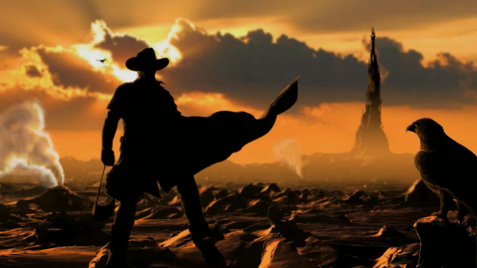 cowboy hat, tower, desert landscape, Full HD Desktop Wallpaper