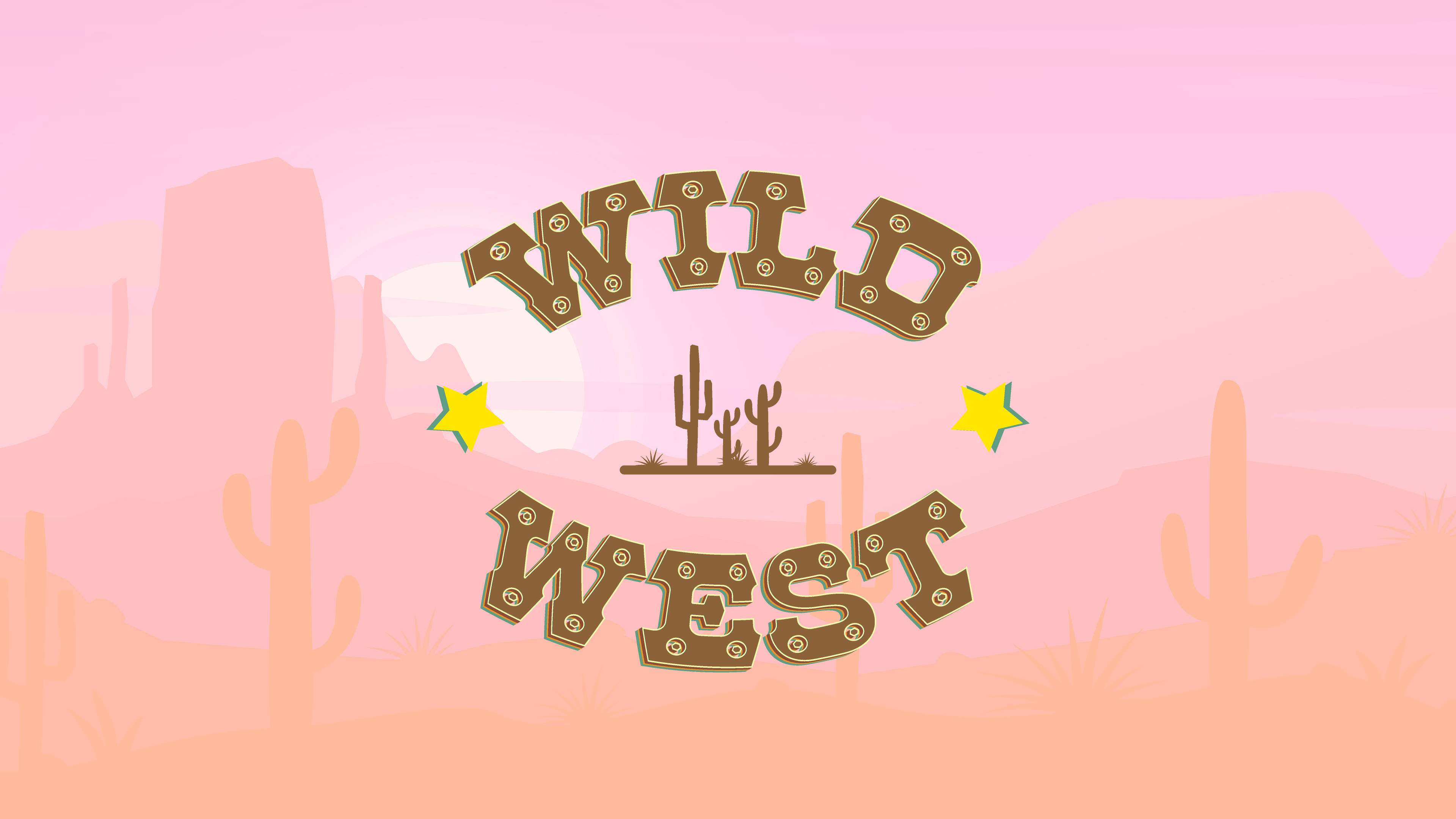 girly pink western aesthetic, soft pink desert sunset, stylized wild west sign, 4K Desktop Wallpaper