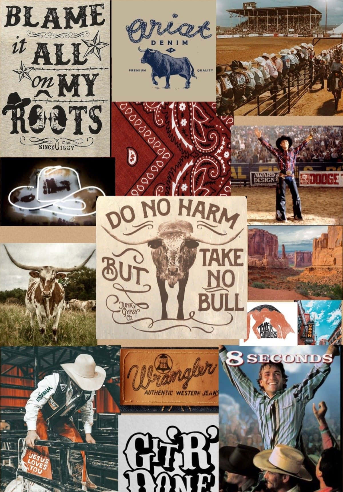 Cute Country Vintage Collage, rodeo scenes, branding logos, HD Phone Wallpaper