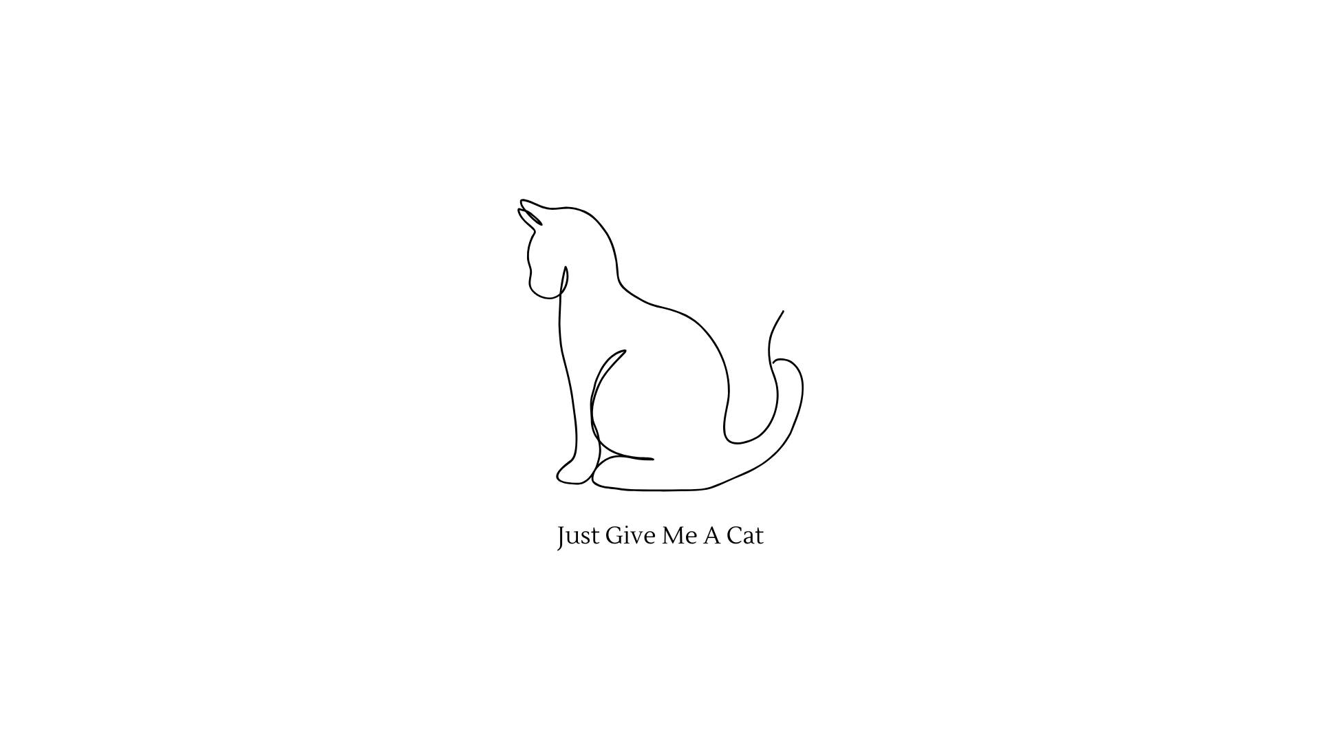 cat, minimalist black line drawing, sitting cat, Full HD Desktop Wallpaper
