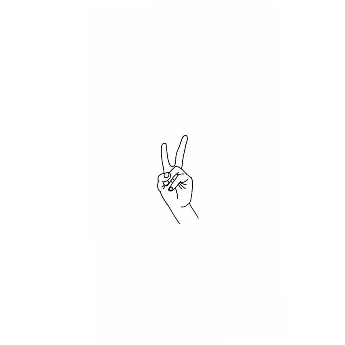 V-Sign, cute white aesthetic, minimalist line drawing, SD Desktop Wallpaper