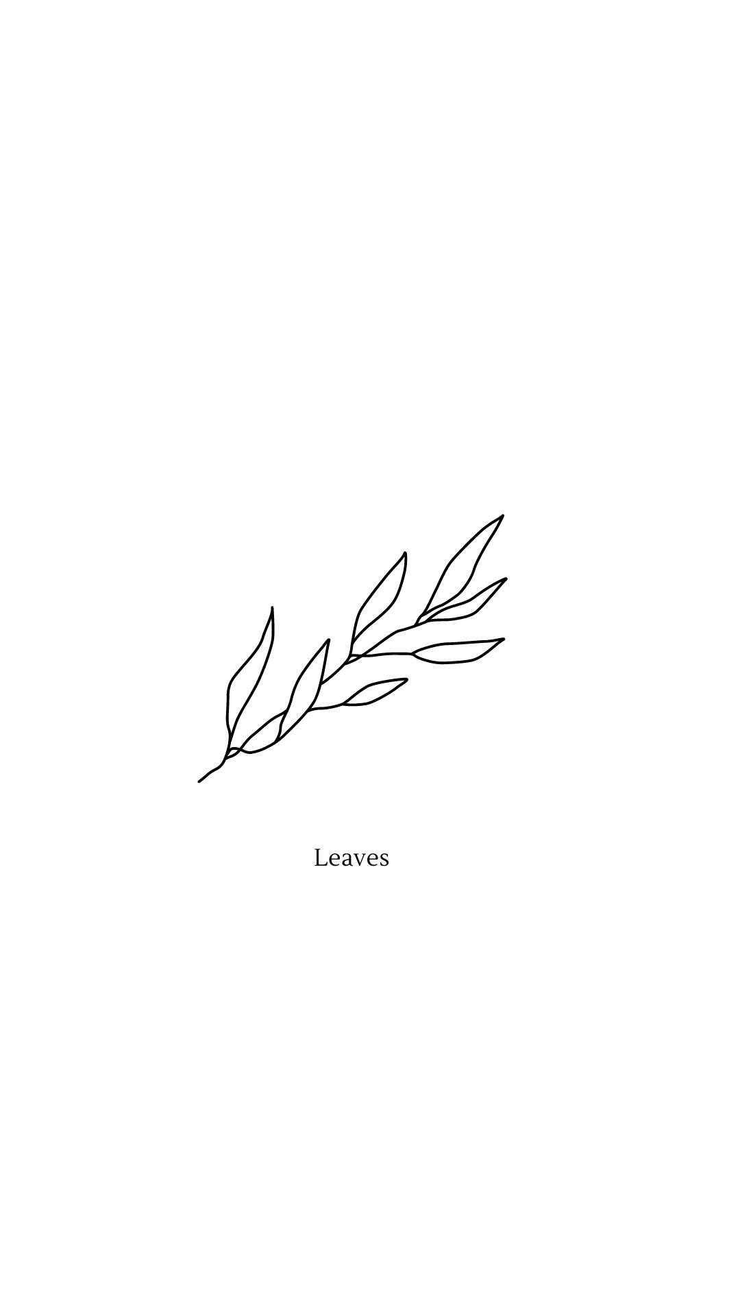 Twig of leaves, cute white aesthetic, minimalist black line drawing, Full HD Phone Wallpaper