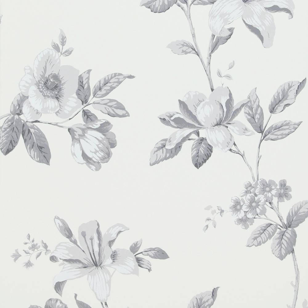 cute white aesthetic, monochrome floral, gray blossoms, SD Desktop Wallpaper