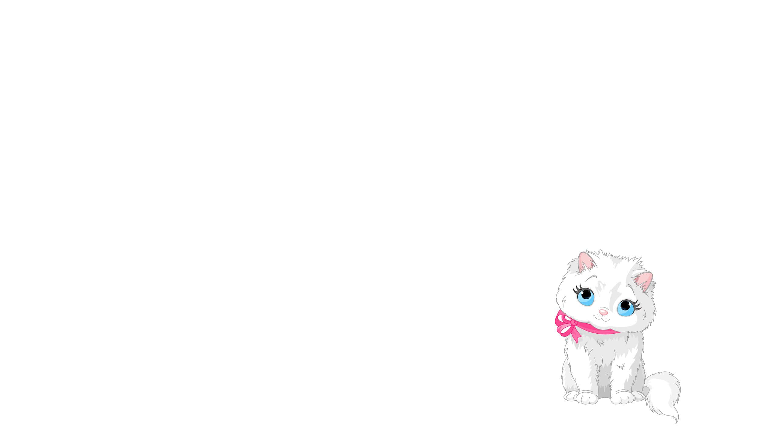 cute white, cartoon kitten, blue eyes, 2K Desktop Wallpaper