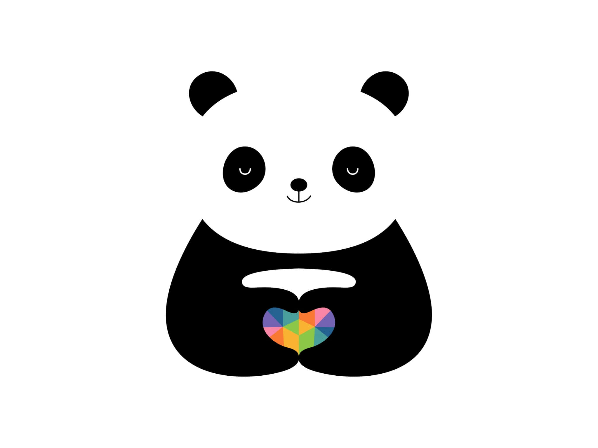 cute white dress, minimalist black and white panda illustration, colorful geometric heart, Full HD Desktop Wallpaper