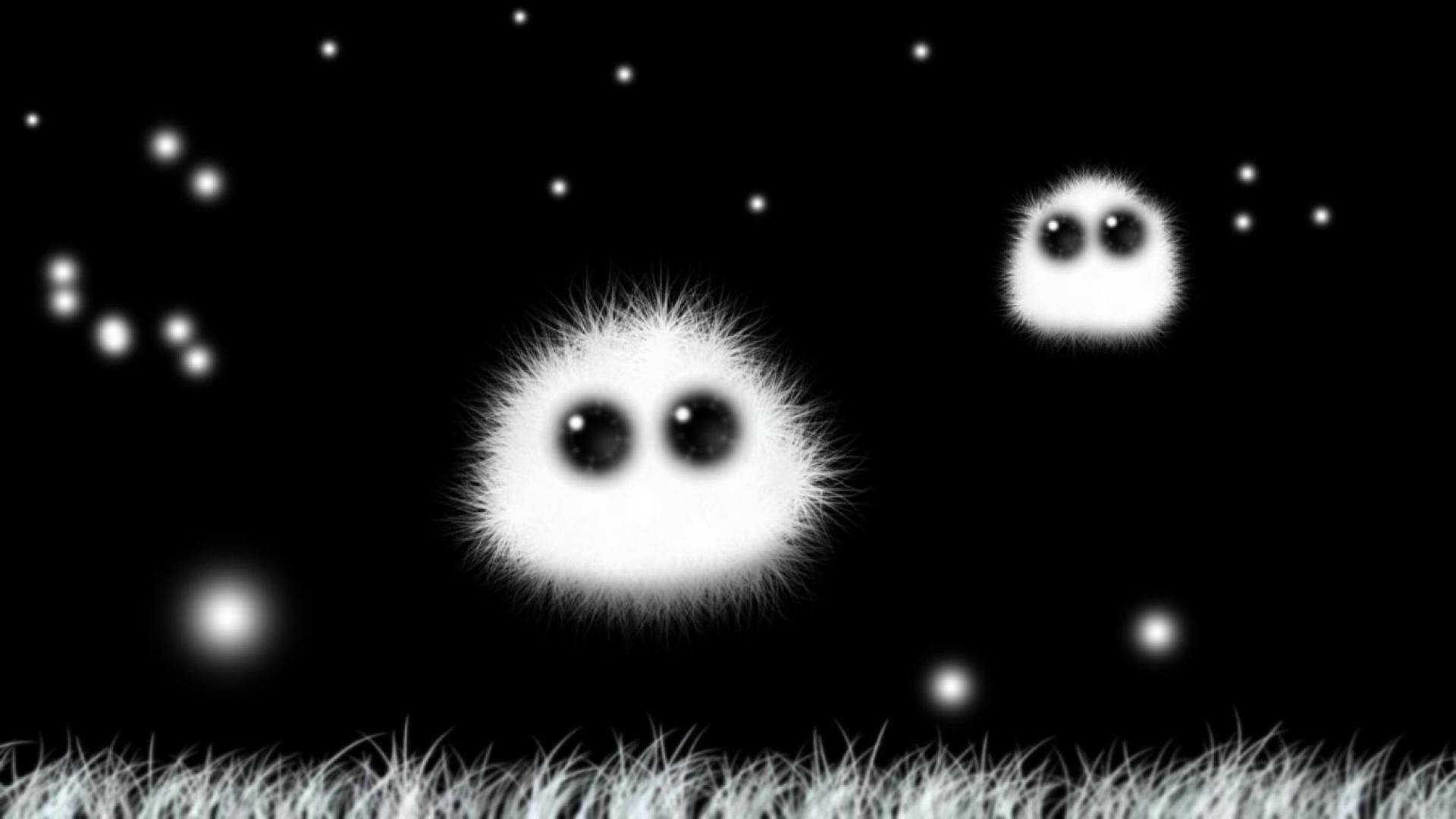 white ghost-like creatures, big eyes, grass, Full HD Desktop Wallpaper