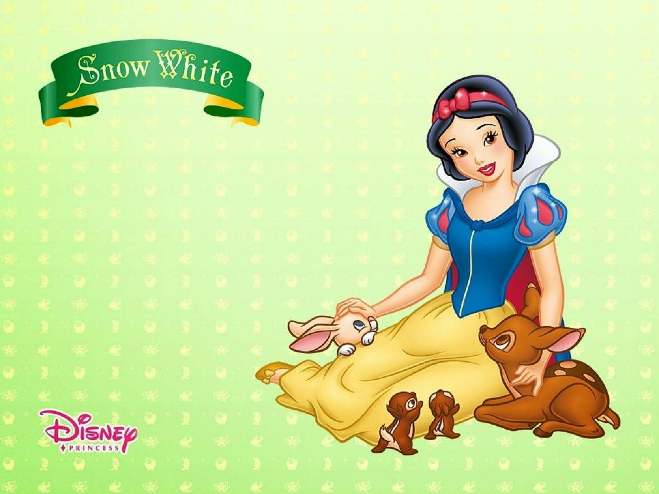 Snow White, blue and yellow dress, deer, HD Desktop Wallpaper