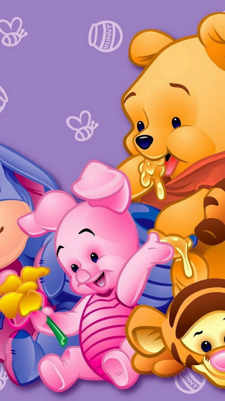 Winnie The Pooh, honey pot, purple background, HD Phone Wallpaper