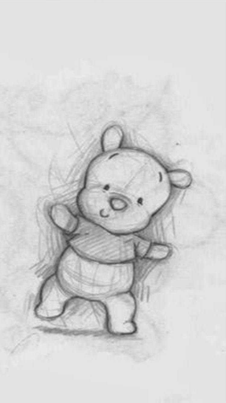 Cute Winnie The Pooh iPhone, pencil sketch, bear character, HD Phone Wallpaper