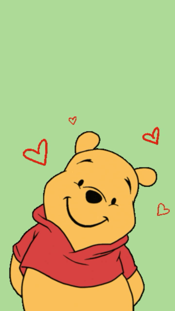 Winnie The Pooh, green background, red hearts, HD Phone Wallpaper