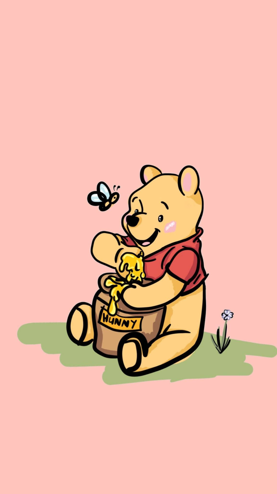 Winnie The Pooh, honey jar, butterfly, Full HD Phone Wallpaper