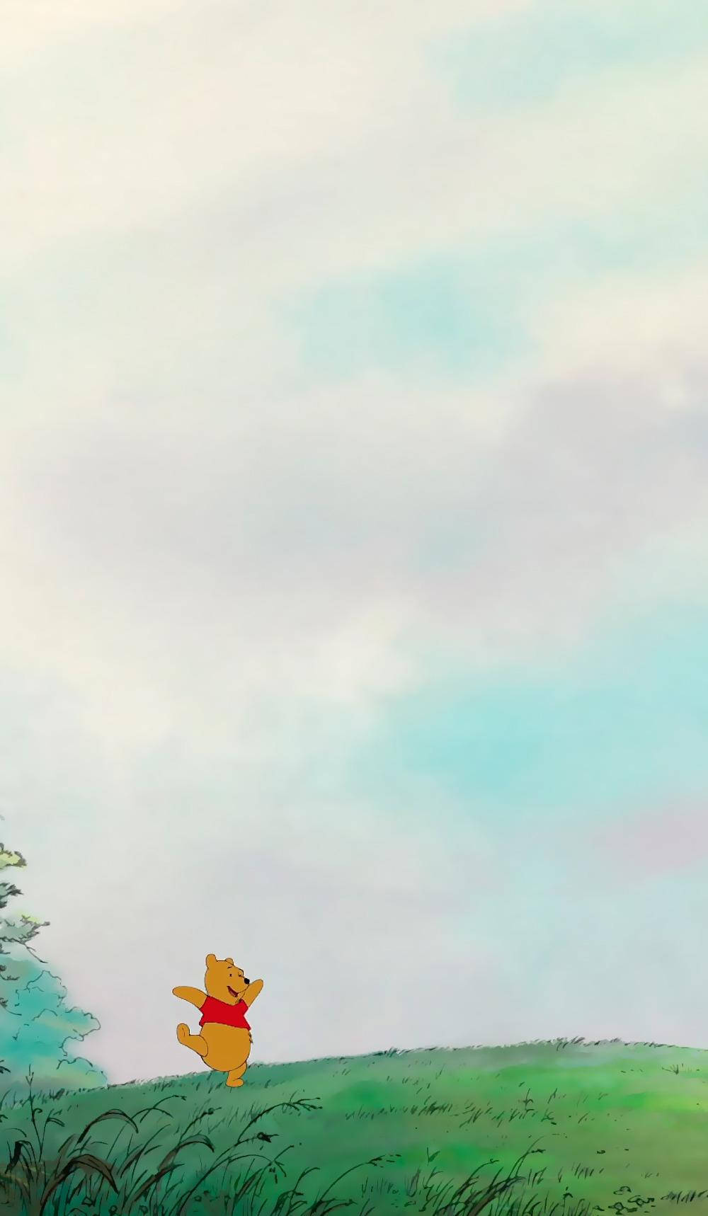 Winnie the Pooh, grassy hill, soft pastel sky, HD Phone Wallpaper