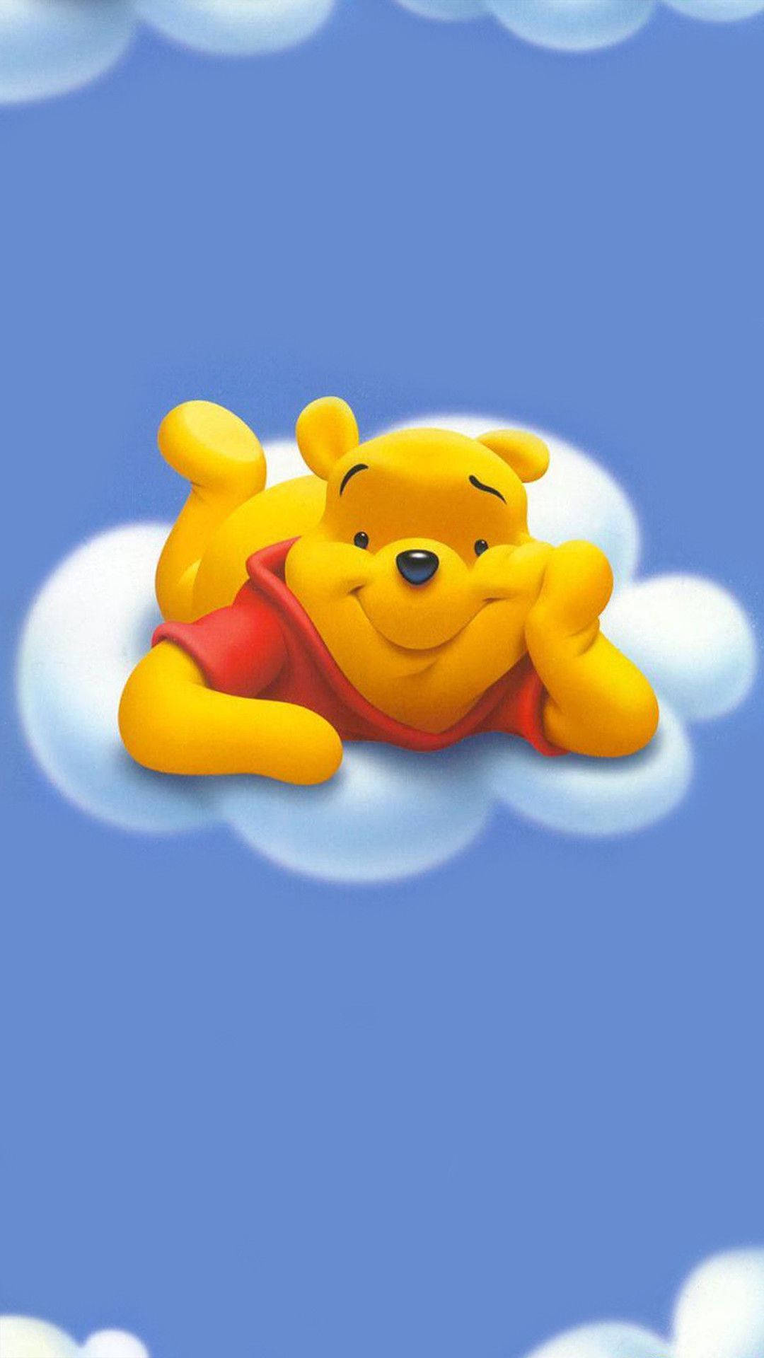 Winnie The Pooh, fluffy white cloud, serene blue sky, Full HD Phone Wallpaper