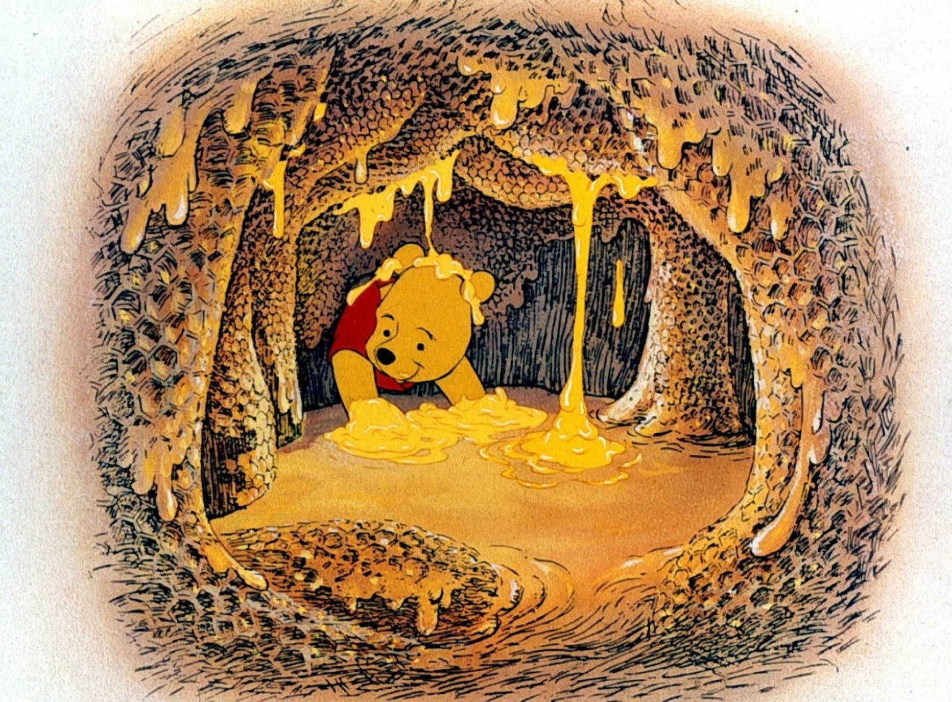 Winnie the Pooh, honeycomb, honey-filled cave, HD Desktop Wallpaper