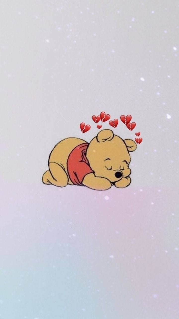 Winnie the Pooh, red hearts, soft pastel gradient background, HD Phone Wallpaper