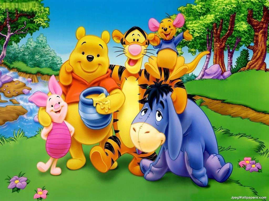 Winnie The Pooh, friends, sunlit forest clearing, SD Desktop Wallpaper