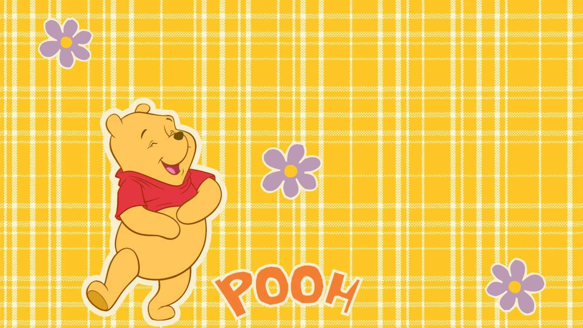Winnie The Pooh, red shirt, yellow plaid background, Full HD Desktop Wallpaper