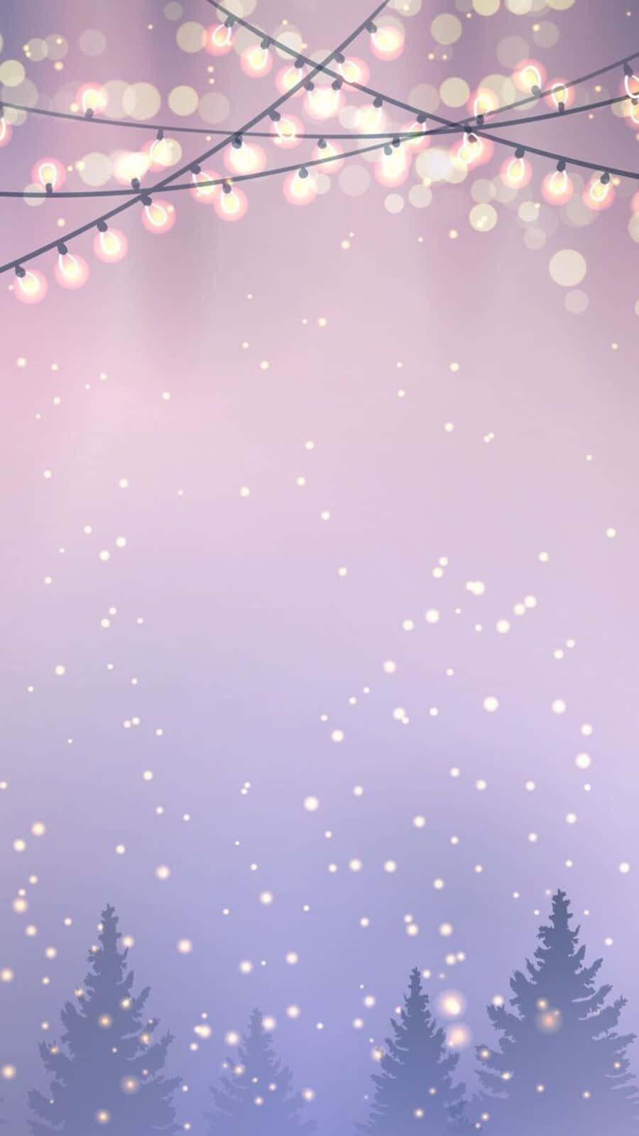 cute winter aesthetic, string lights, pine trees, HD Phone Wallpaper