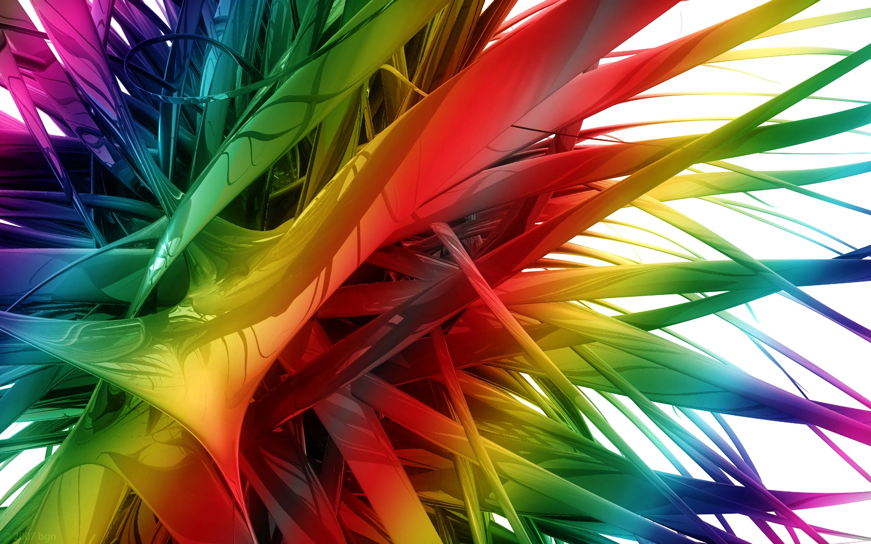 rainbow-colored, abstract ribbons, bright white background, 2K Desktop Wallpaper