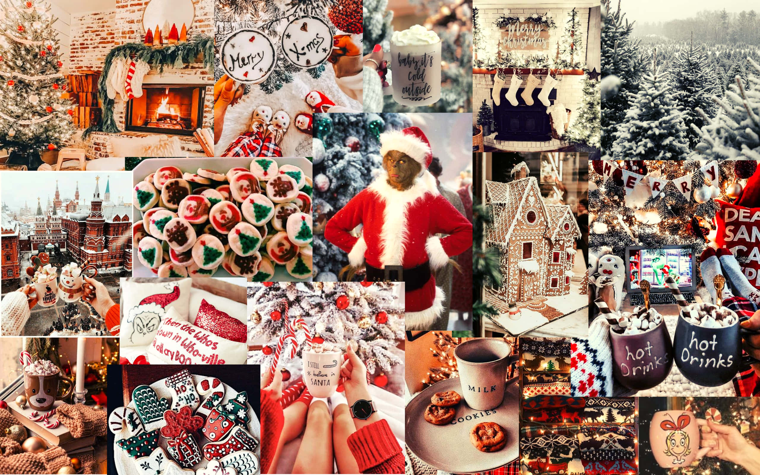 Christmas scenes, decorated trees, cozy sweaters, 2K Desktop Wallpaper