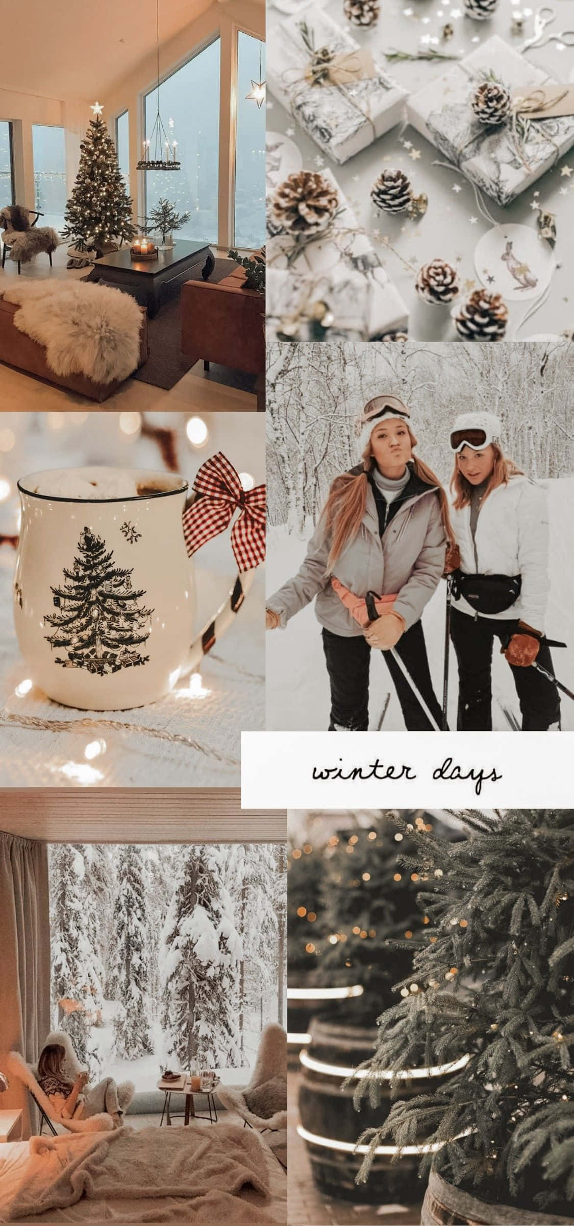 winter aesthetic collage, snowy landscapes, skiwear, Full HD Phone Wallpaper
