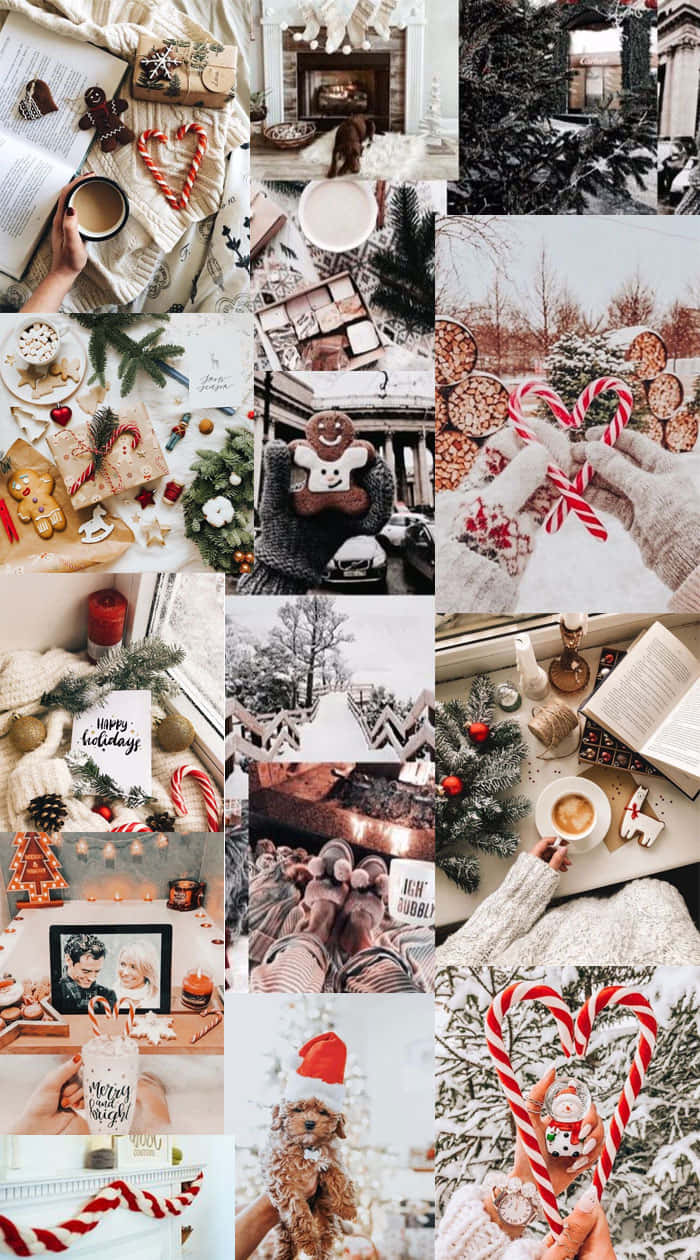 winter aesthetic collage, cozy winter holiday collage, gingerbread, SD Phone Wallpaper