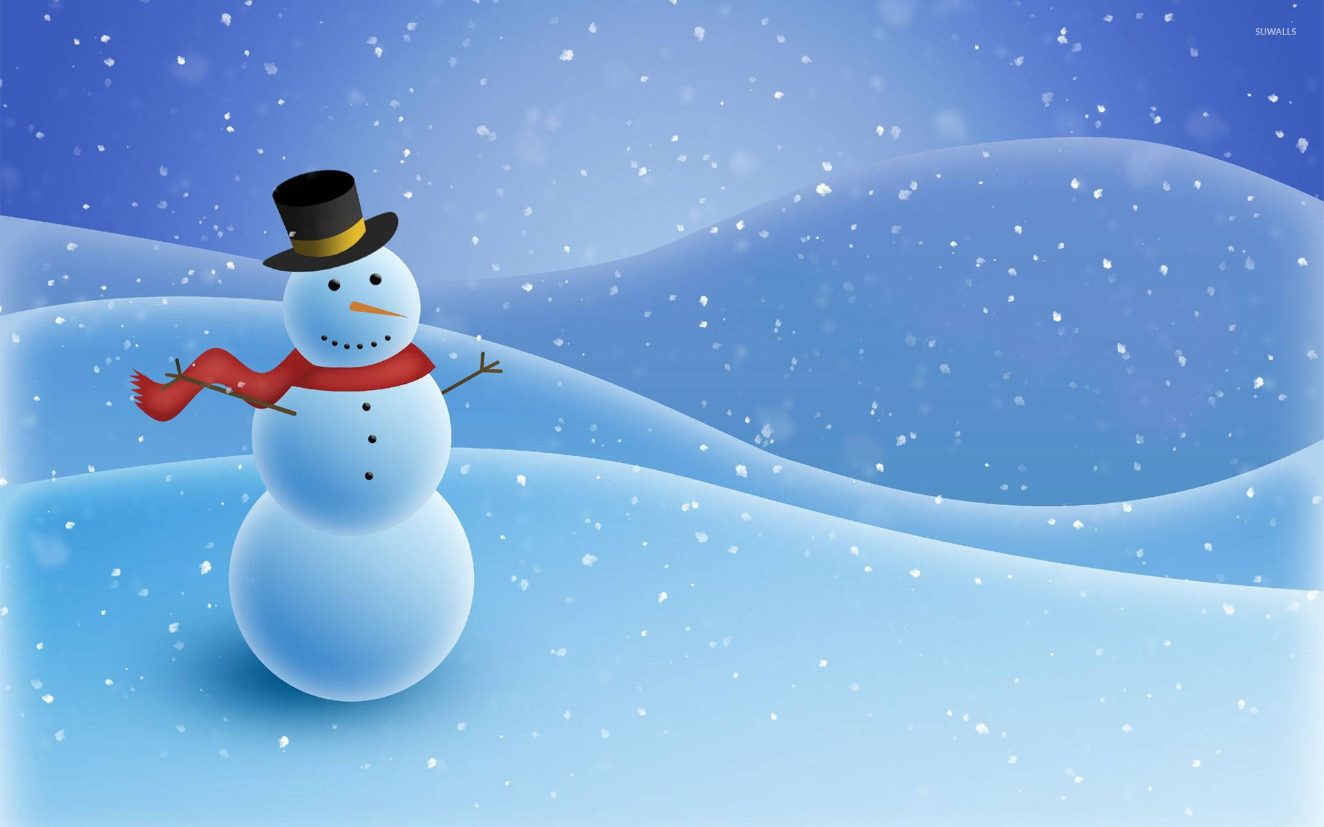 snowman, top hat, red scarf, Full HD Desktop Wallpaper