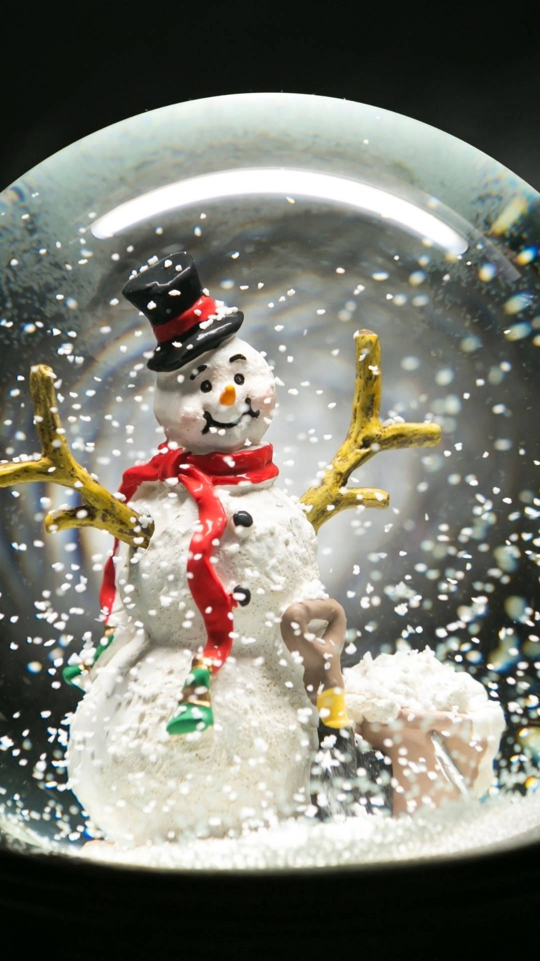 snowman, twig arms, red scarf, Full HD Phone Wallpaper