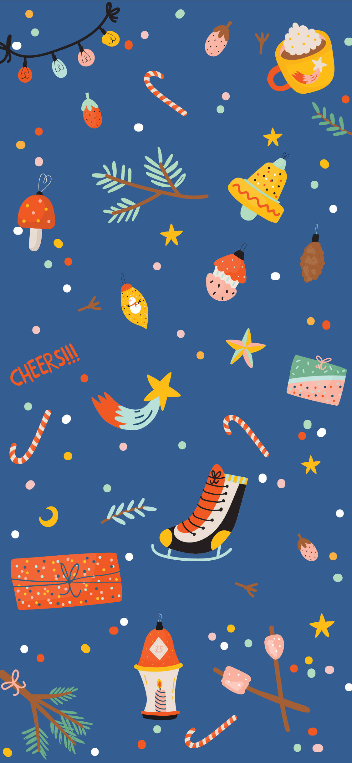 cute winter iphone, festive blue, candy canes, Full HD Phone Wallpaper