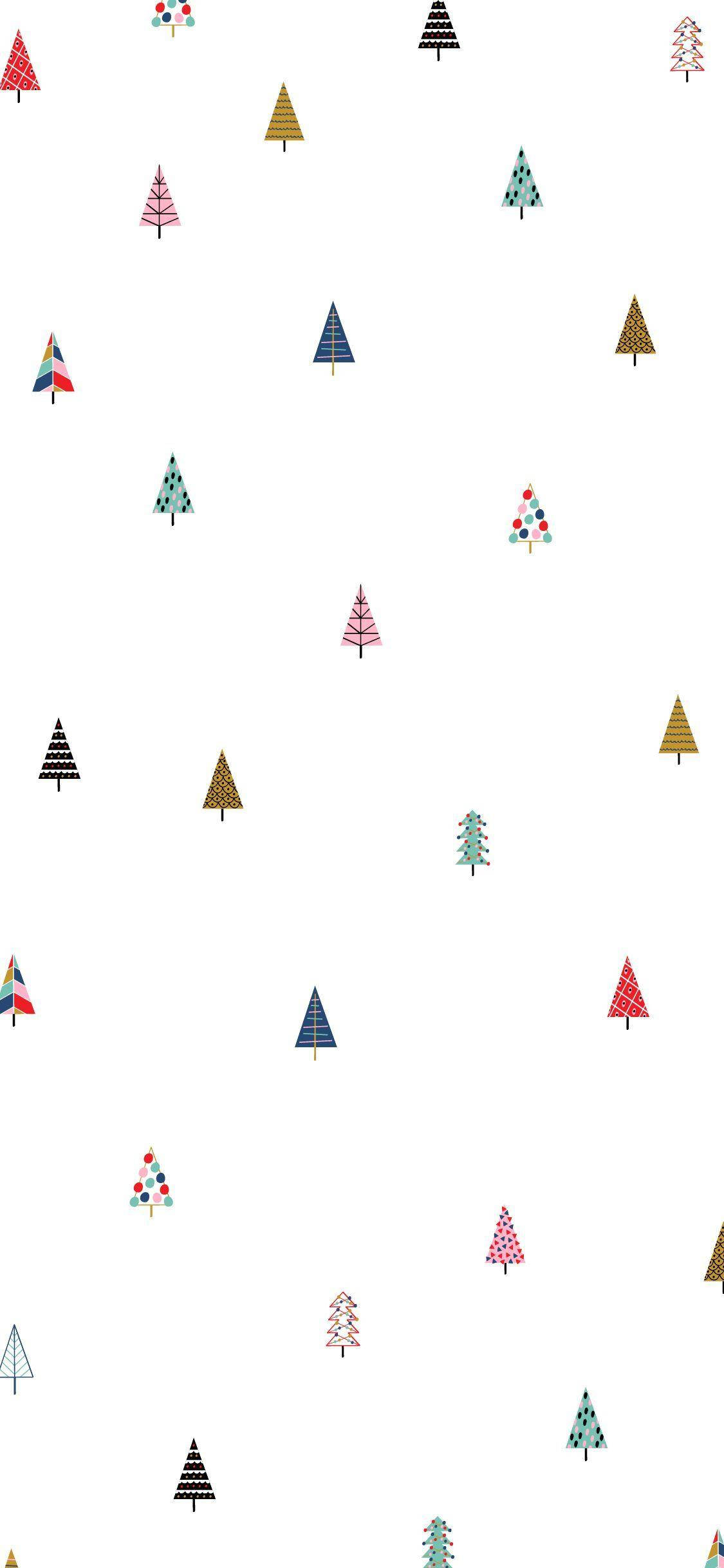 white background, colorful stylized Christmas trees, various patterns, Full HD Phone Wallpaper