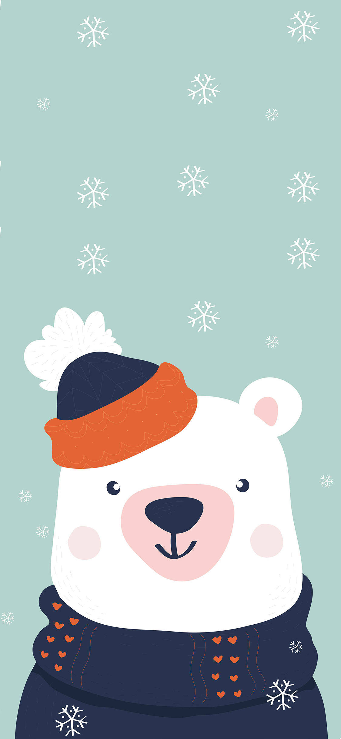 polar bear, blue and orange hat, white pom pom, Full HD Phone Wallpaper