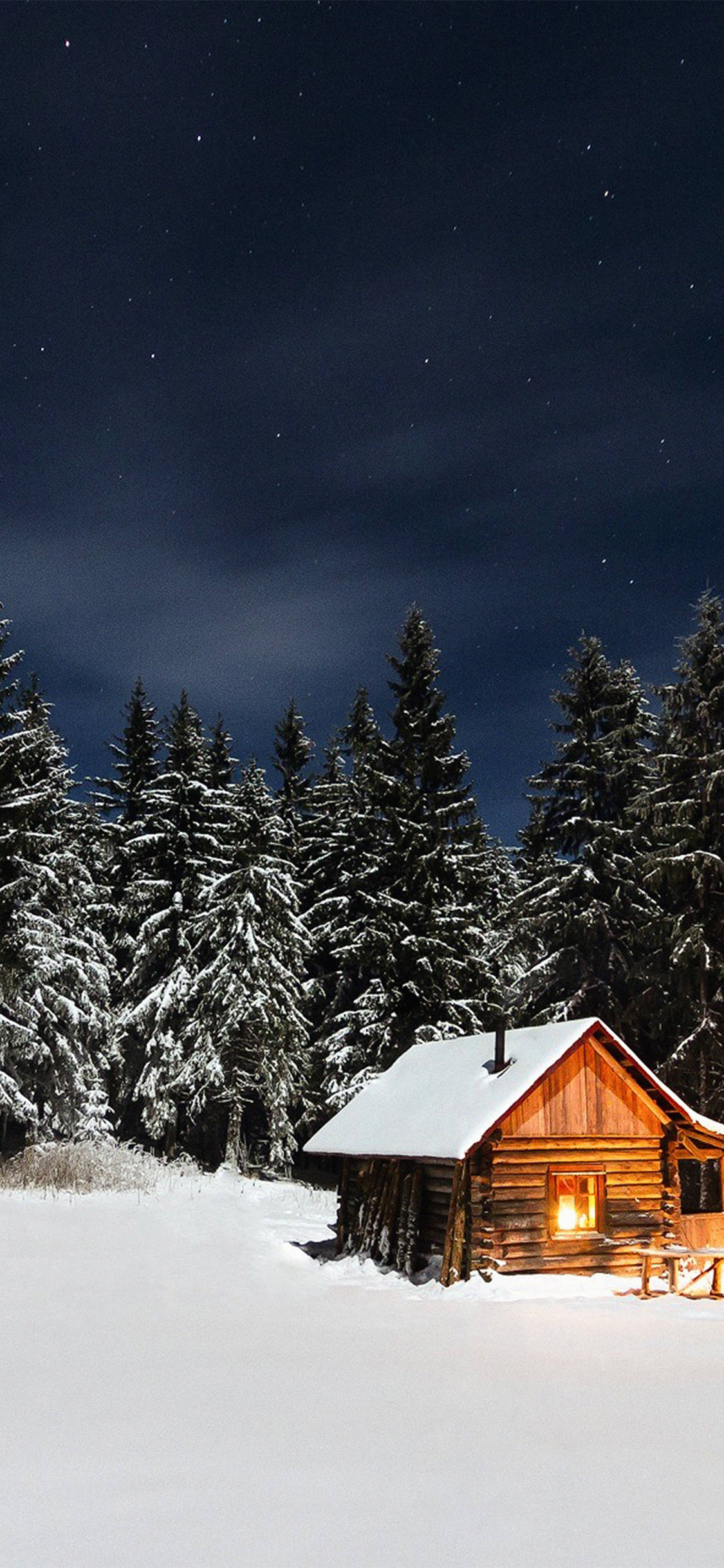 cute winter iphone, wooden cabin, snow-covered pine trees, Full HD Phone Wallpaper