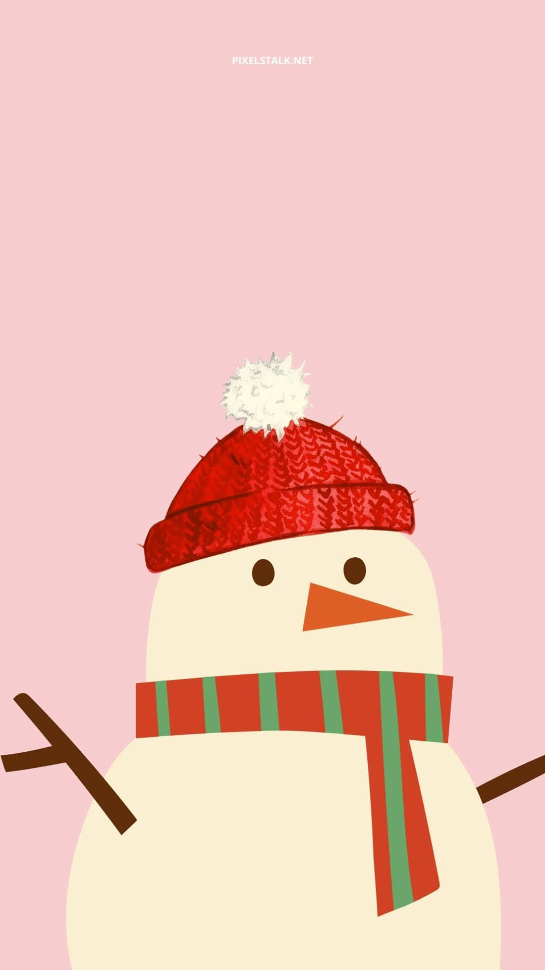 snowman, red knit hat, white pom-pom, Full HD Phone Wallpaper