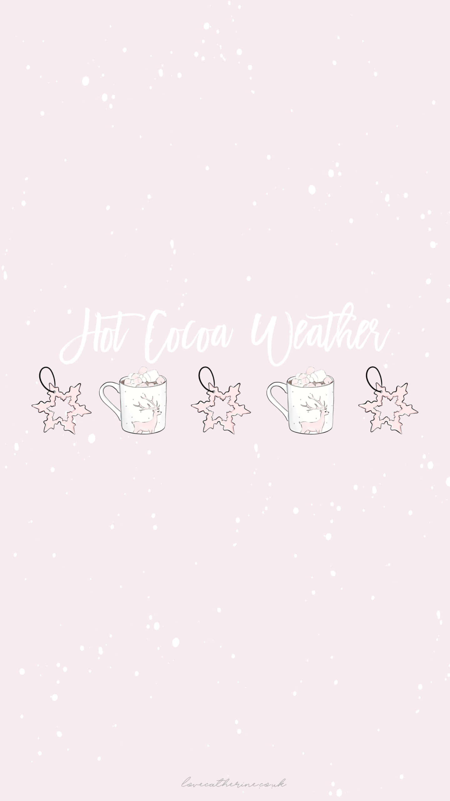 soft pink background, snowflake ornaments, hot cocoa, 2K Phone Wallpaper