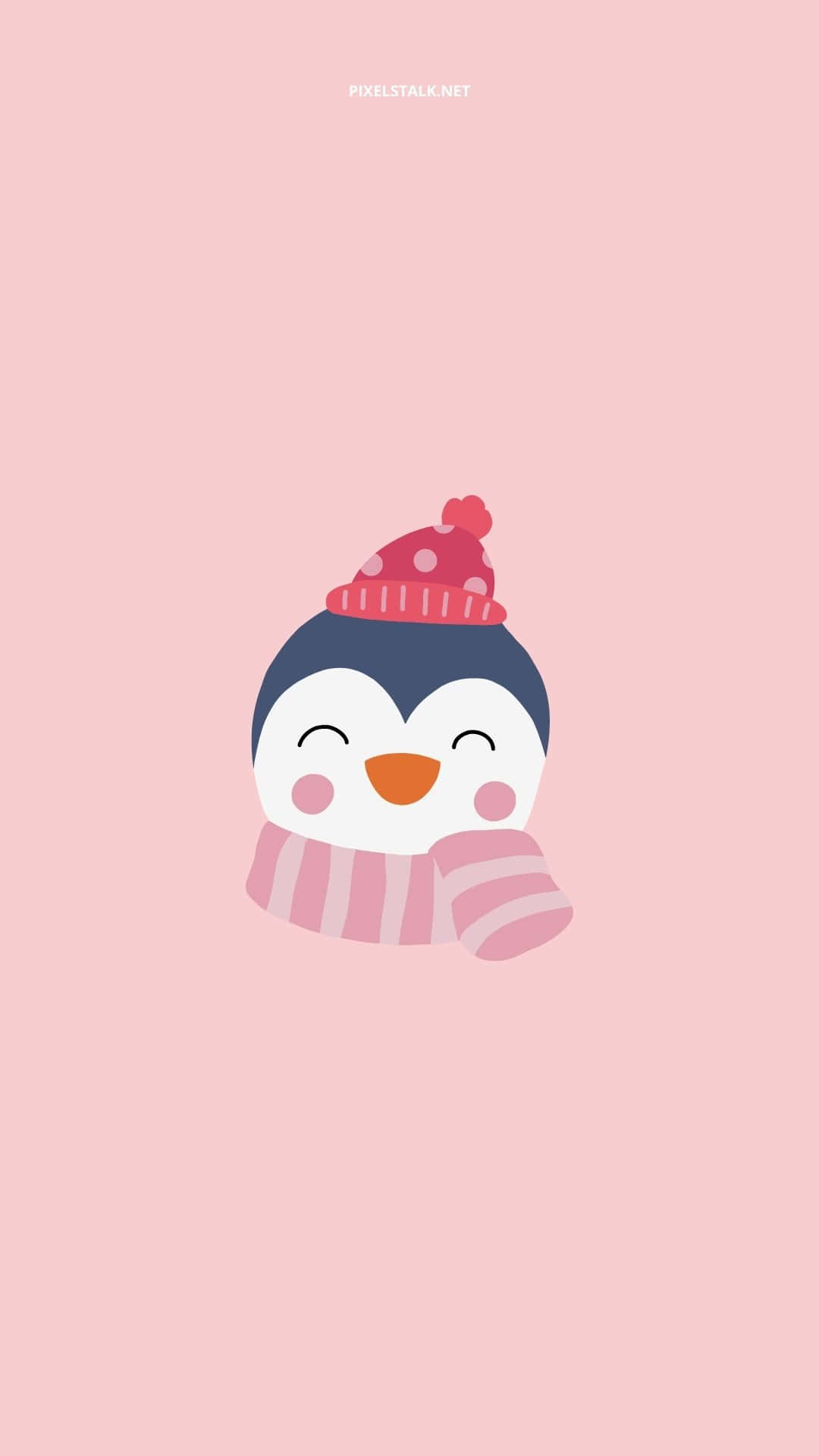 cute penguin, pink polka-dot hat, striped scarf, Full HD Phone Wallpaper