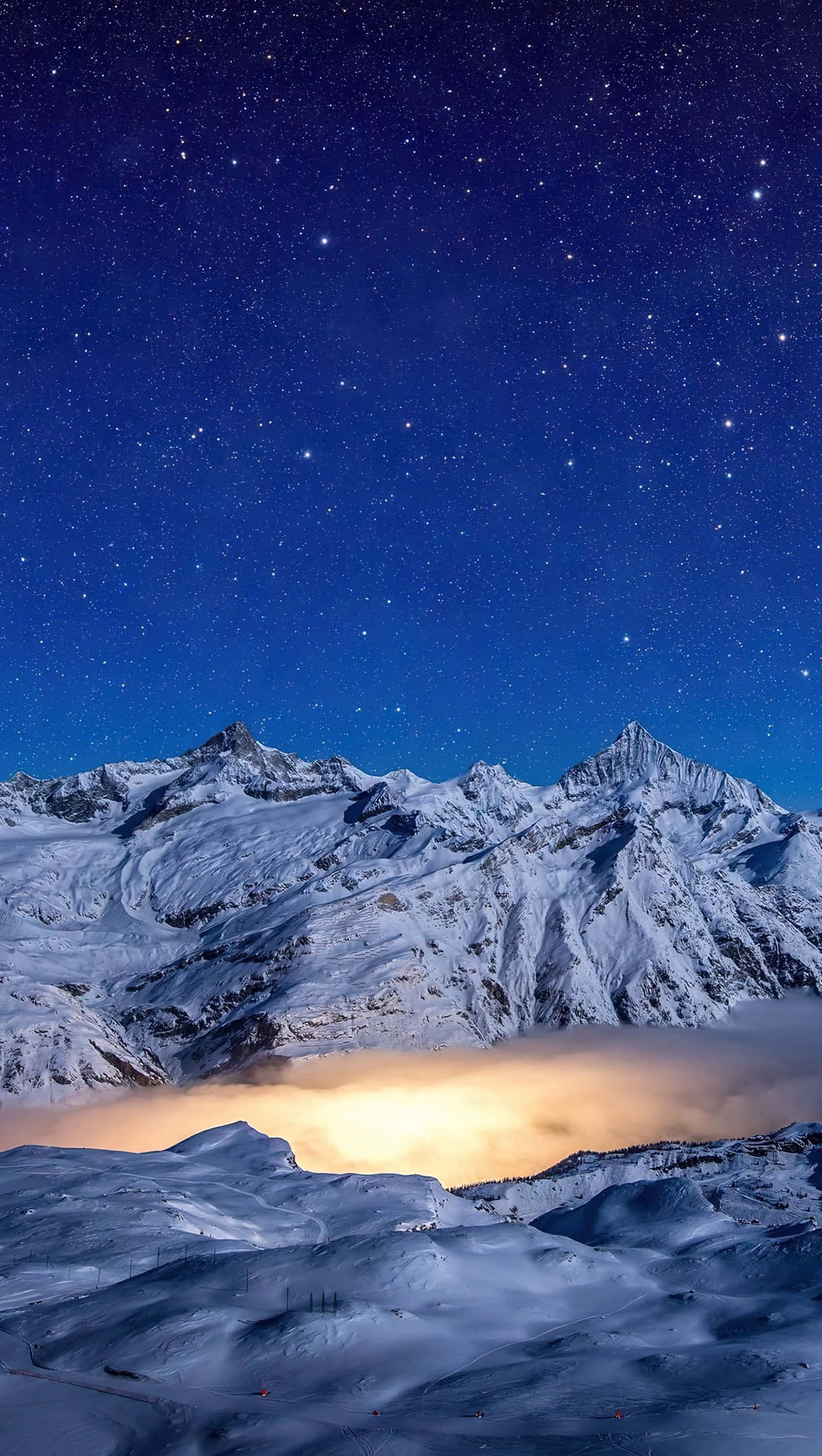 Cute Winter Phone, snowcapped mountain peaks, starry night sky, Full HD Phone Wallpaper