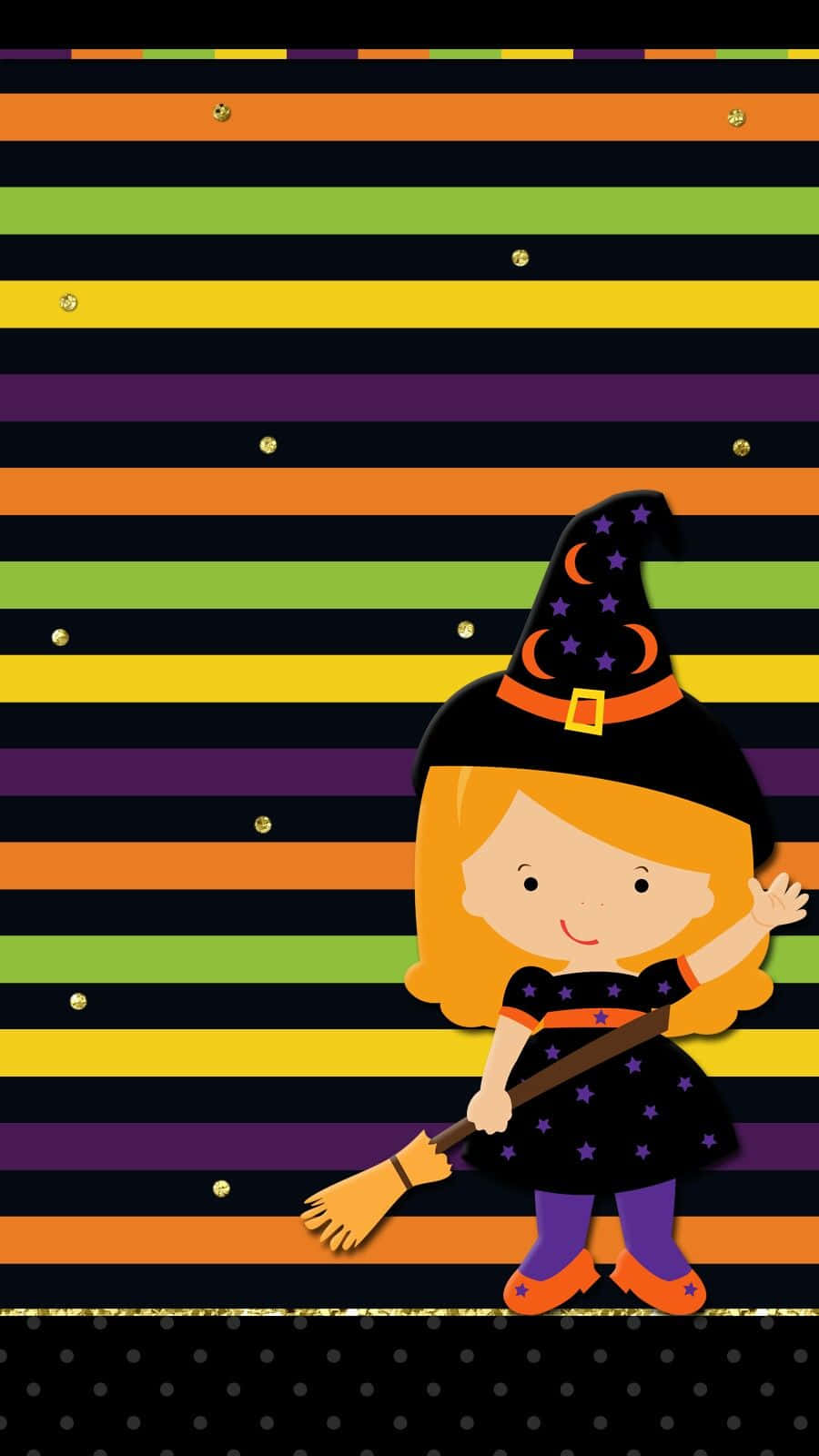 Cute Witchy Little Girl, orange hair, star-patterned hat, HD Phone Wallpaper