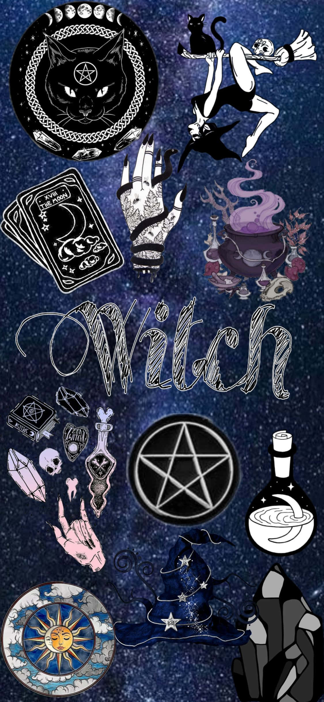 witchcraft symbols, cats, pentagrams, Full HD Phone Wallpaper