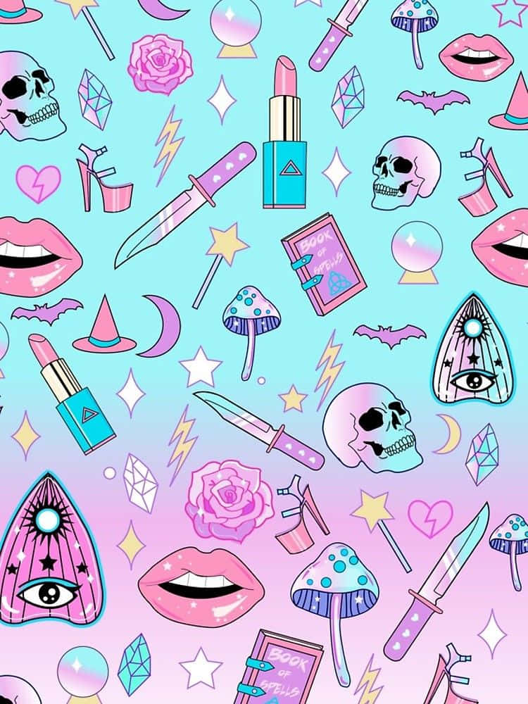 Cute Witchy, pastel gradient, witchy symbols, SD Phone Wallpaper