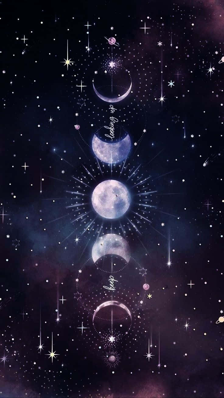 Cute Witchy, phases of the moon, starry purple and black night sky, HD Phone Wallpaper