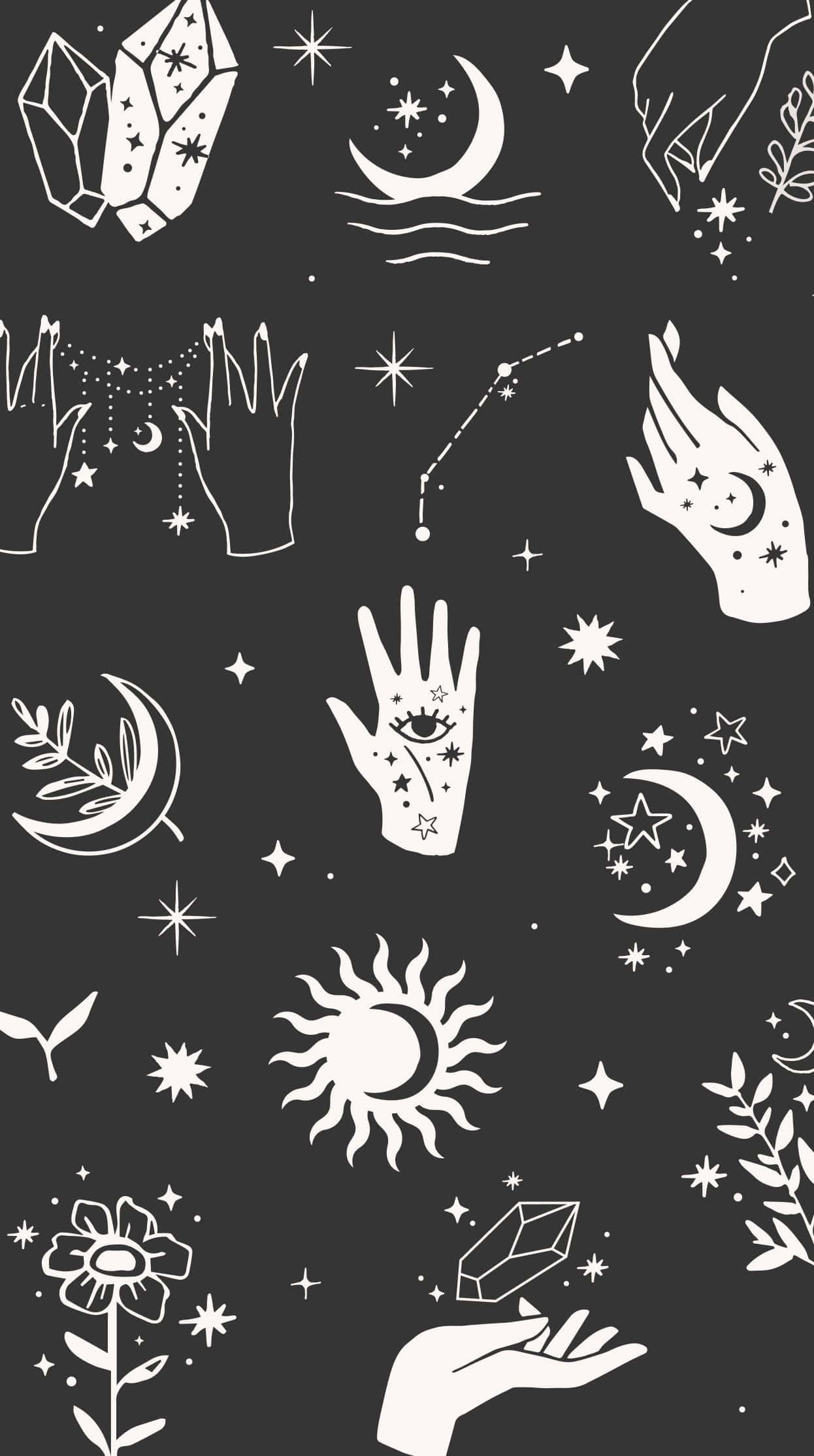 white line art, hands, moons, Full HD Phone Wallpaper
