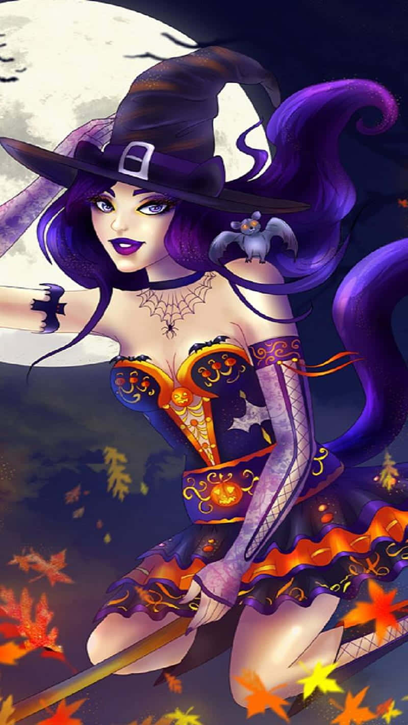 witch, broomstick, full moon, HD Phone Wallpaper